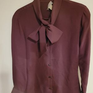 BARNEY'S NY Silk Bow Blouse - Eggplant color. Sz 4